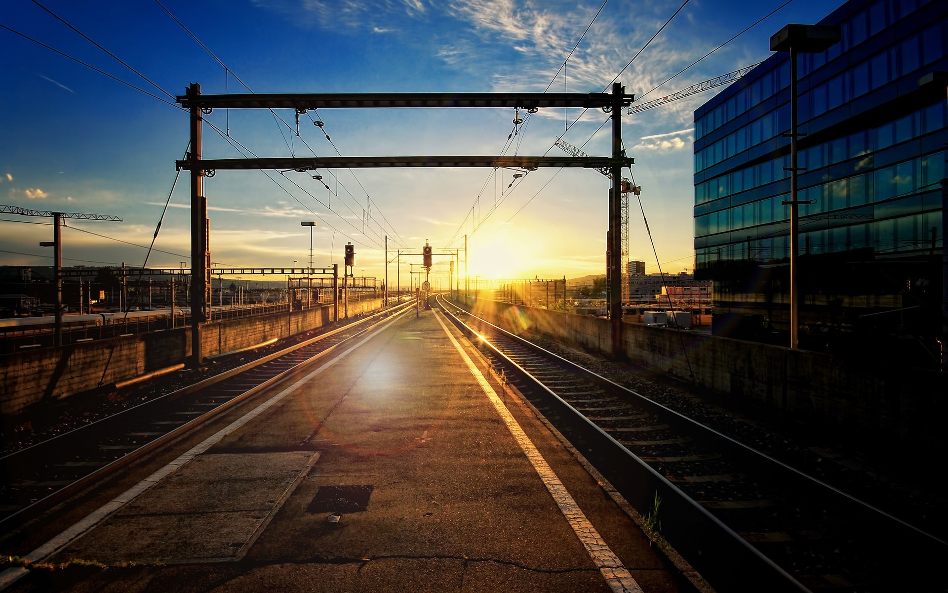 photography, Urban, Railway, Train station, Sunset Wallpaper