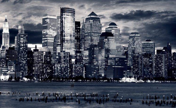photography, Sea, Water, City, Urban, Dusk, Lights, Building, Skyscraper, New York City HD Wallpaper Desktop Background