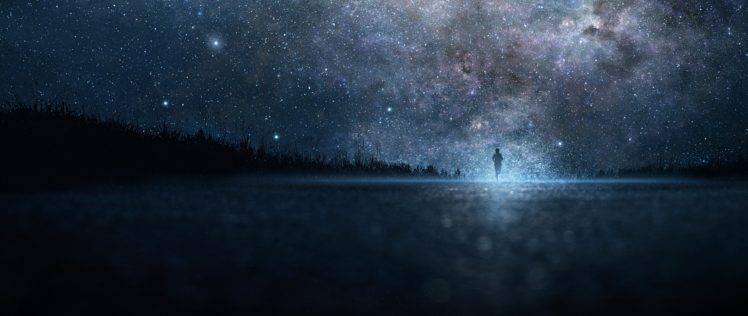night sky, Nebula, Stars, Horizon, Silhouette HD Wallpaper Desktop Background
