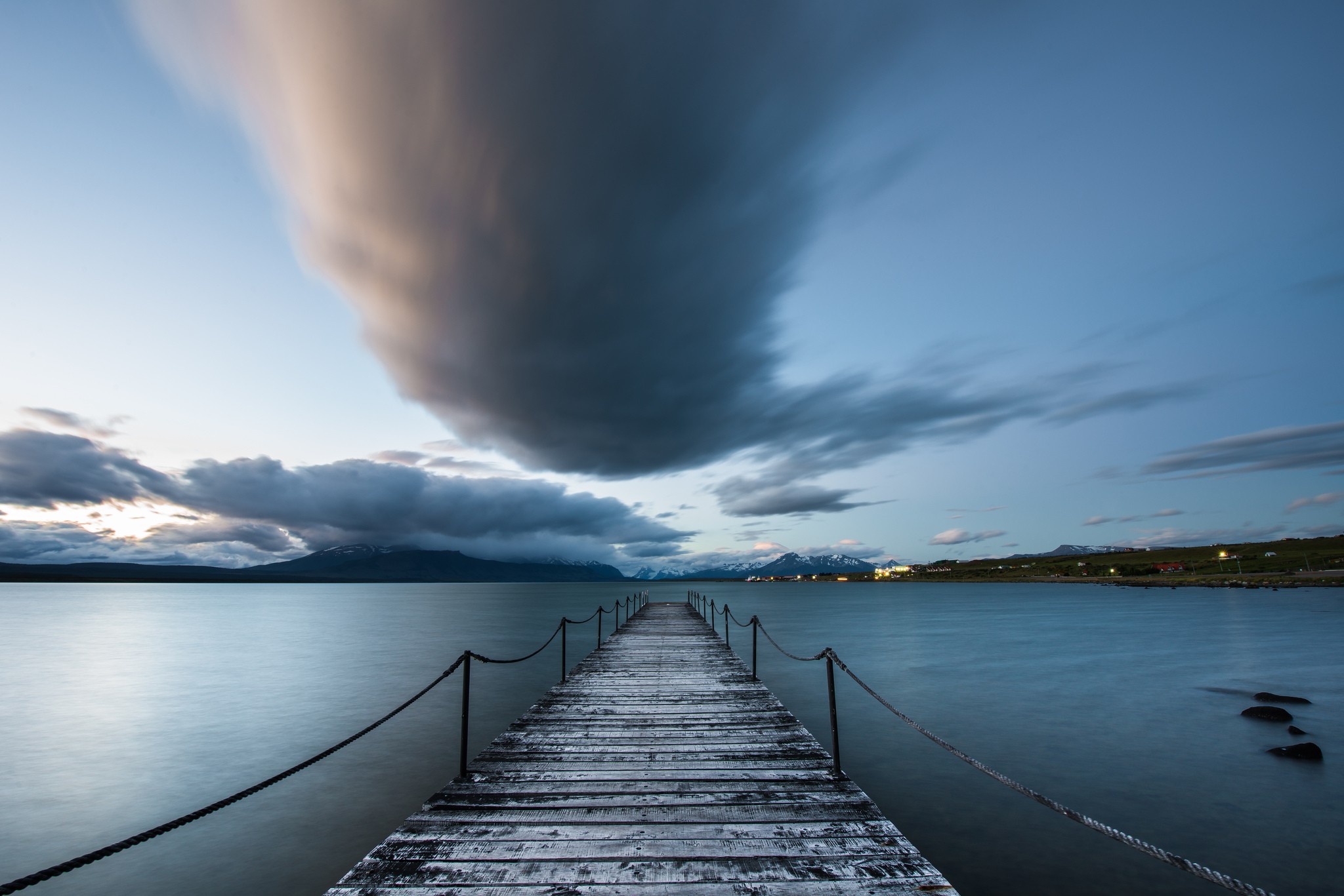 Chile, Puerto natales (chile), Water, Pier, Clouds Wallpaper