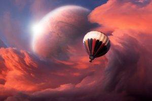 artwork, Clouds, Hot air balloons, Vehicle