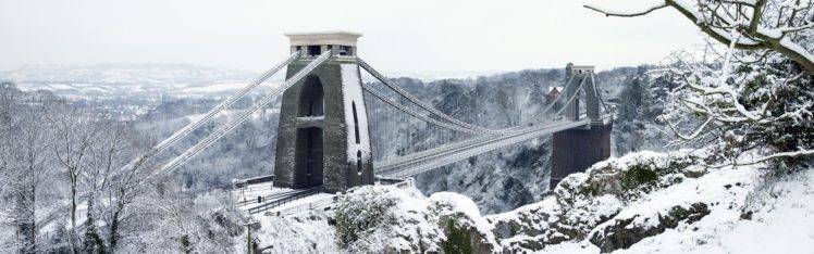 bridge, Winter, Bristol, England, Clifton Suspension Bridge HD Wallpaper Desktop Background