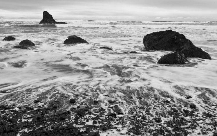 photography, Water, Sea, Coast, Rock, Monochrome HD Wallpaper Desktop Background
