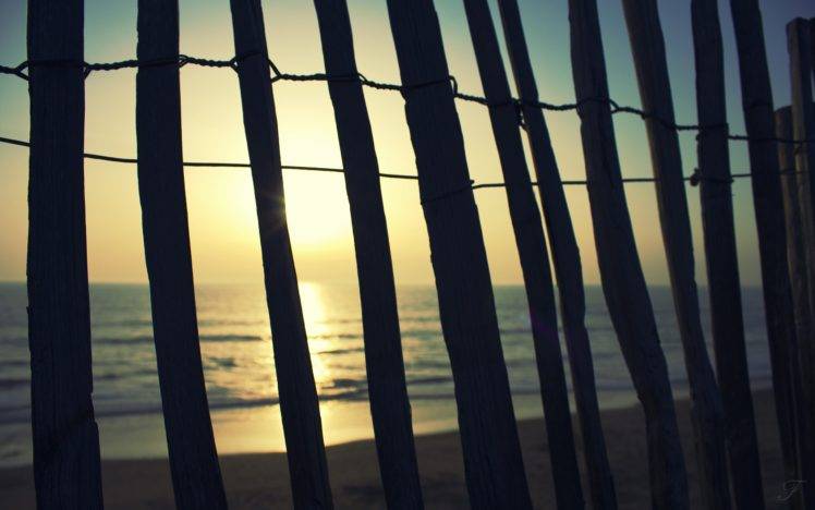 photography, Sea, Water, Fence, Sunlight, Beach, Wood HD Wallpaper Desktop Background