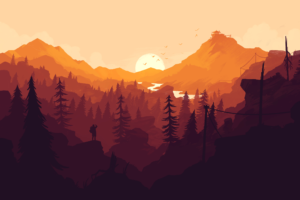 Firewatch, Sunset, Forest, Mountain
