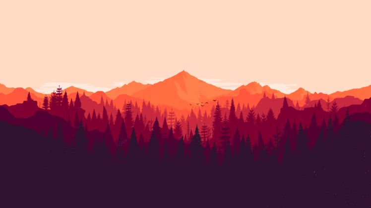 tabbetz, Forest, Firewatch, Minimalism, Orange, Red, Pine trees HD Wallpaper Desktop Background