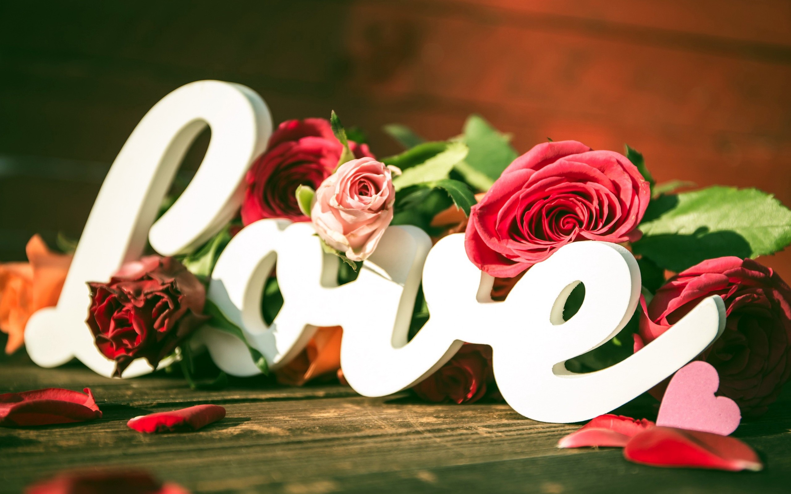 heart, Flowers, Typography, Love, Rose Wallpaper