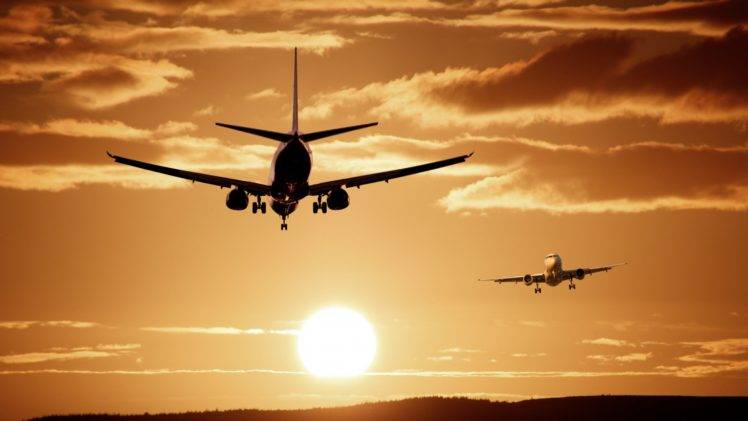 airplane, Passenger aircraft, Clouds, Flying, Sun, Hill, Nature HD Wallpaper Desktop Background