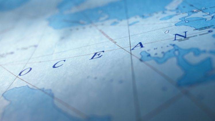 map, Sea, Continents, Lines, Depth of field, Text, Blue, Typography HD Wallpaper Desktop Background