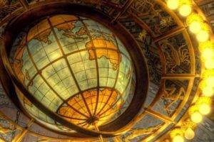 map, Sea, Continents, Lines, World map, Globes, Zodiac, Lights, Australia, Asia, Africa, Metal