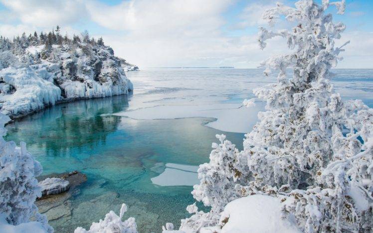 Canada, Winter, Snow, Trees, Georgian bay HD Wallpaper Desktop Background