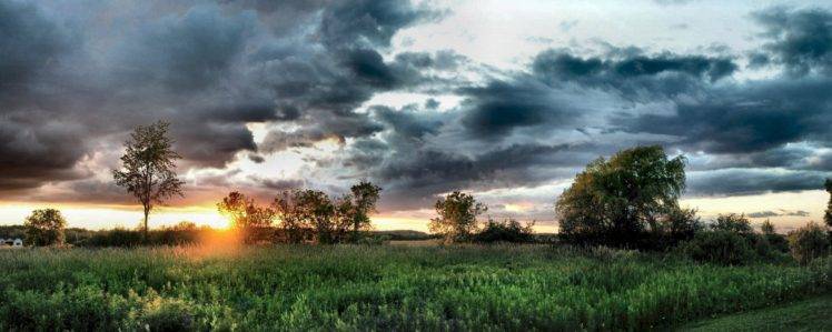 nature, Clouds, Sunset, HDR, Grass, Trees HD Wallpaper Desktop Background