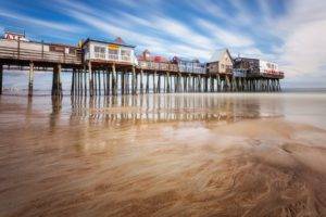 Old Orchard Beach, Maine, USA, Pier, Reflection, Beach, Sand, Low tide
