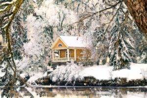 house, Winter, Snow