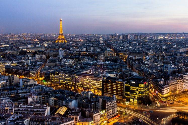 Paris, France, Night, Eiffel Tower, Long exposure, City, Cityscape, Urban, Architecture, Skyline, Street, Sunset, Lights HD Wallpaper Desktop Background