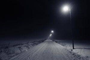 night, Winter, Road, Lamp, Snow