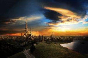 city, Water, Sky, Islamic architecture, Mosques