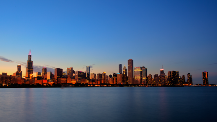 city, Chicago, Illinois, USA, Sunset, Building, Skyscraper, Lights HD Wallpaper Desktop Background