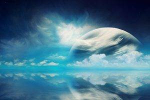 planet, Clouds, Reflection, Artwork