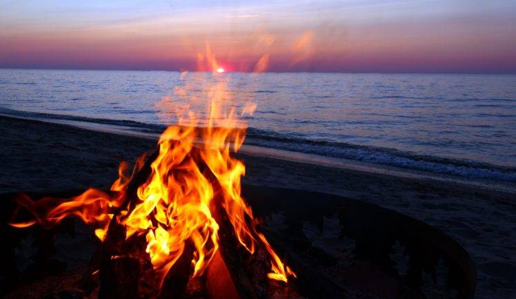 beach, Fire, Sky, Water HD Wallpaper Desktop Background