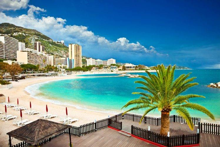 beach, Water, Monaco, Sky, Clouds HD Wallpaper Desktop Background