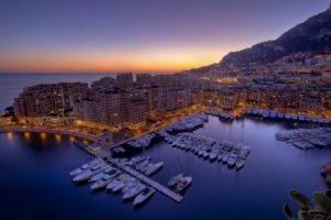 city, Water, Sunset, Monaco, Harbor, City lights
