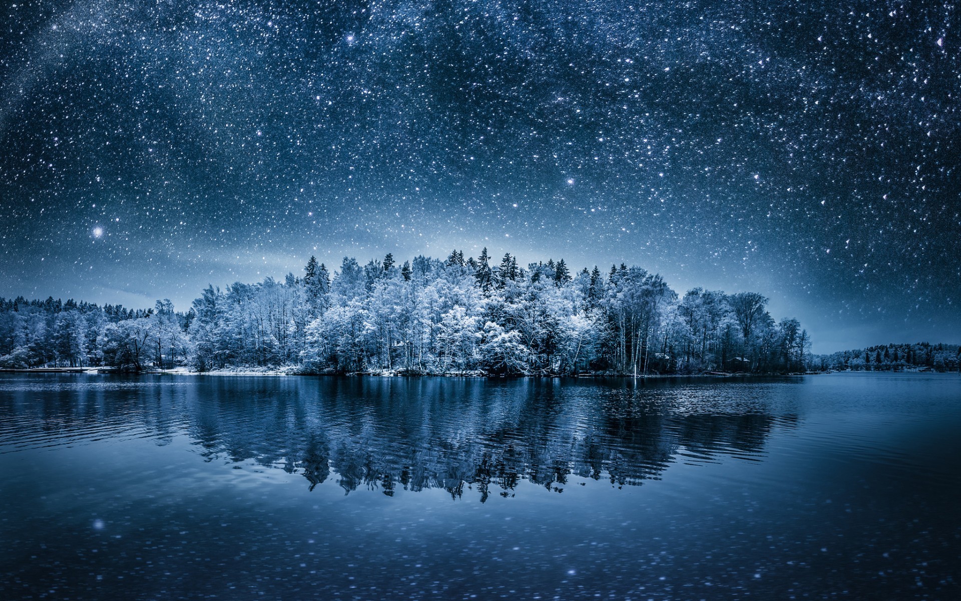 winter, Water, Sky, Forest Wallpaper