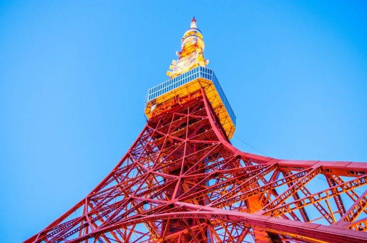 Japan, Tokyo Tower, Worms eye view, Sky, Architecture, Tokyo HD Wallpaper Desktop Background