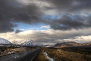 Scotland, Road, Clouds