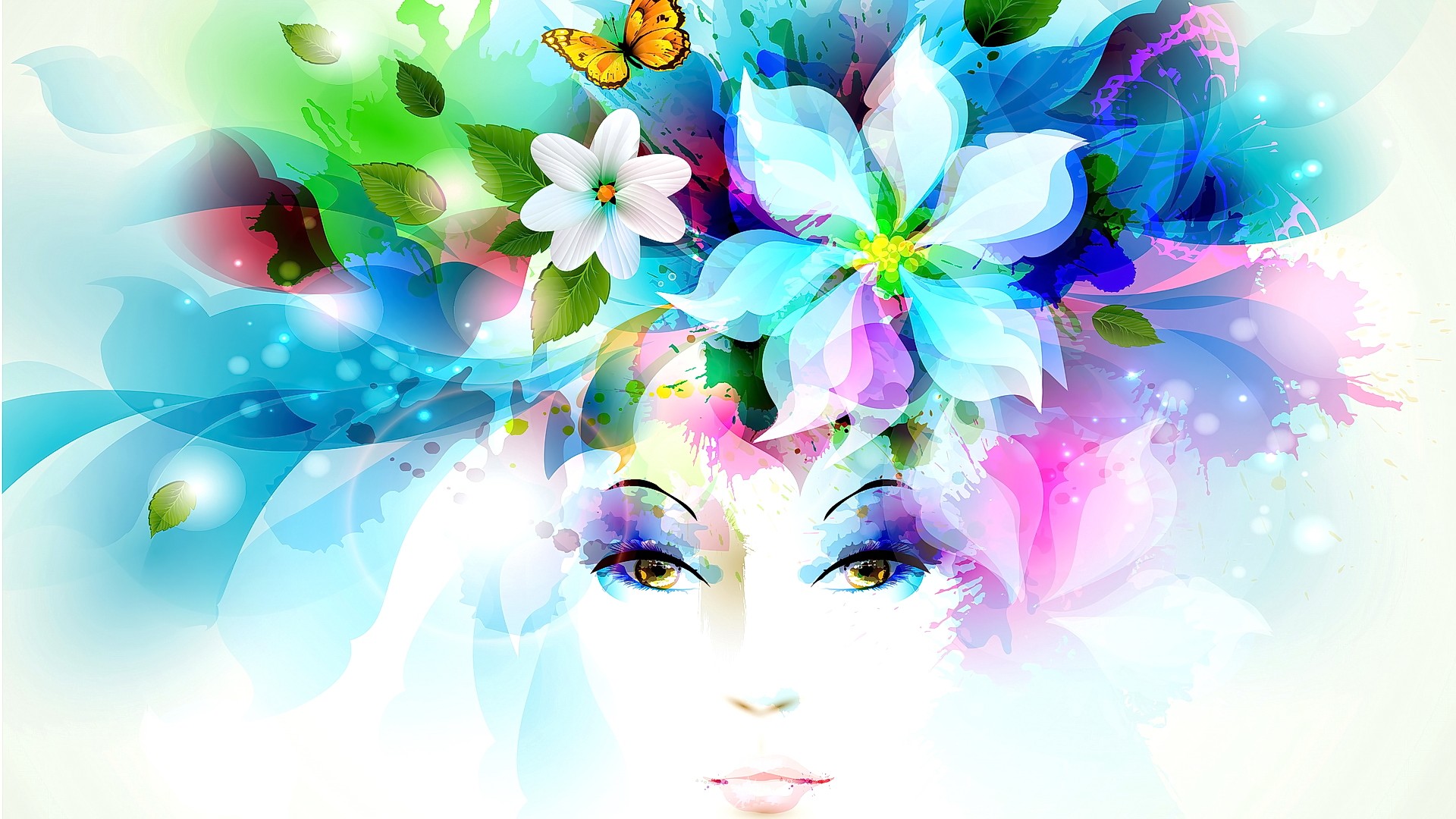 eyes, Flowers, Colorful Wallpaper