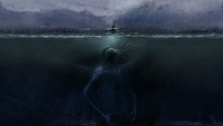 giant, Boat, Sea, Sea monsters HD Wallpaper Desktop Background