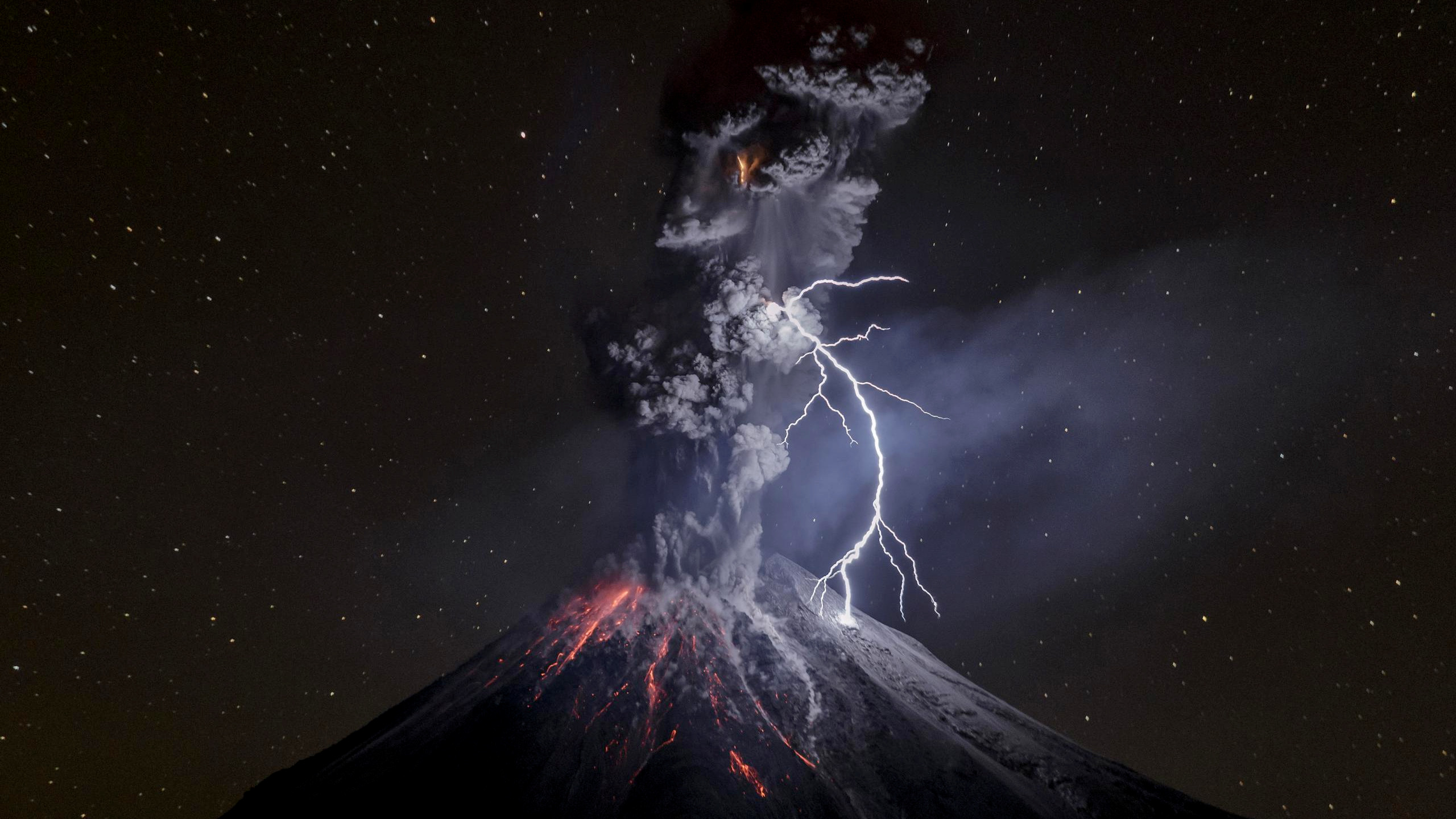 volcanic eruption, Lightning, Nature Wallpaper
