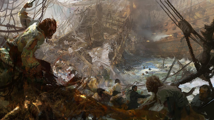 shipwreck, Sea, Battle HD Wallpaper Desktop Background