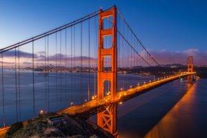 San Francisco, USA, Bridge, Sunset, Golden Gate Bridge, Lights