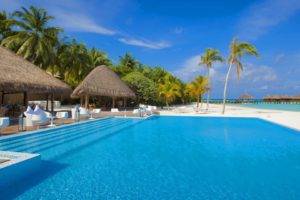 ultrawide, Swimming pool, Palm trees, Sea