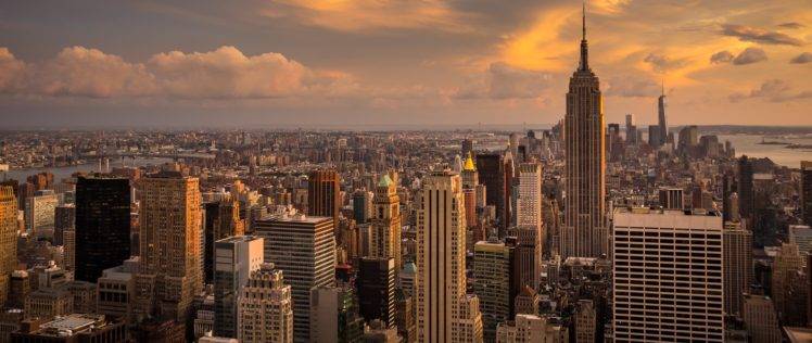 New York City, Manhattan, Morning, Empire State Building, City, Clouds HD Wallpaper Desktop Background