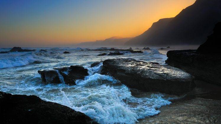coast, Sea, Sunset, Rocks HD Wallpaper Desktop Background