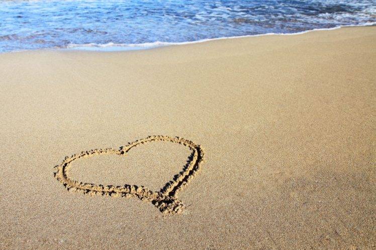 heart, Beach, Coast, Love, Sea, Romance, Romantic, Sand, Shapes, Shore, Water, Waves HD Wallpaper Desktop Background