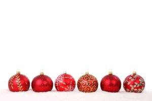 balls, Decorations, Glass, Holiday, Christmas ornaments, Red, Snow, Sphere, White, Winter