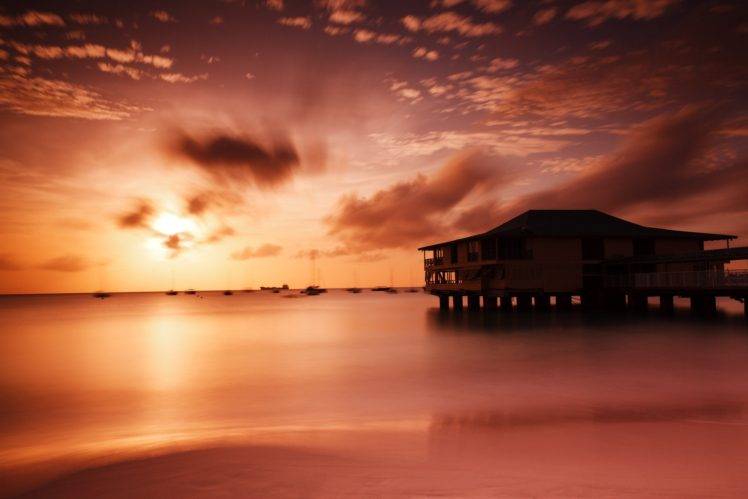 beach, Barbados, Boat, Calm, Clouds, Colorful, Coast, Dusk, Evening, Harbor, Orange, Peaceful, Red, Sand, Sea, Sky, Sun, Sunset HD Wallpaper Desktop Background