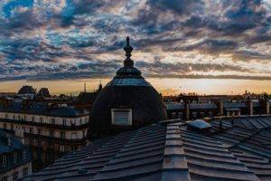 rooftops, Paris, Clouds, City, France