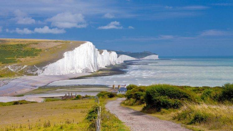 England, Cottage, Sea, Cliff, Cliffs of Dover HD Wallpaper Desktop Background