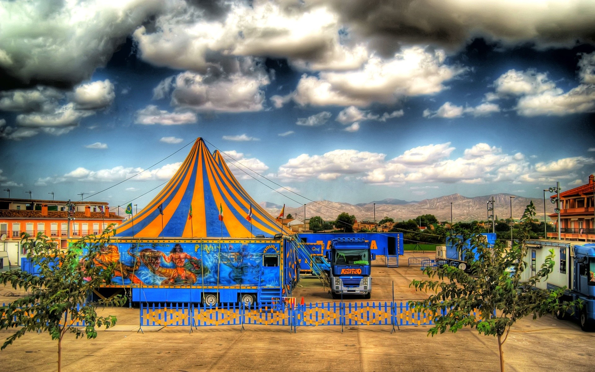 mountains, Clouds, HDR, Circus Wallpaper
