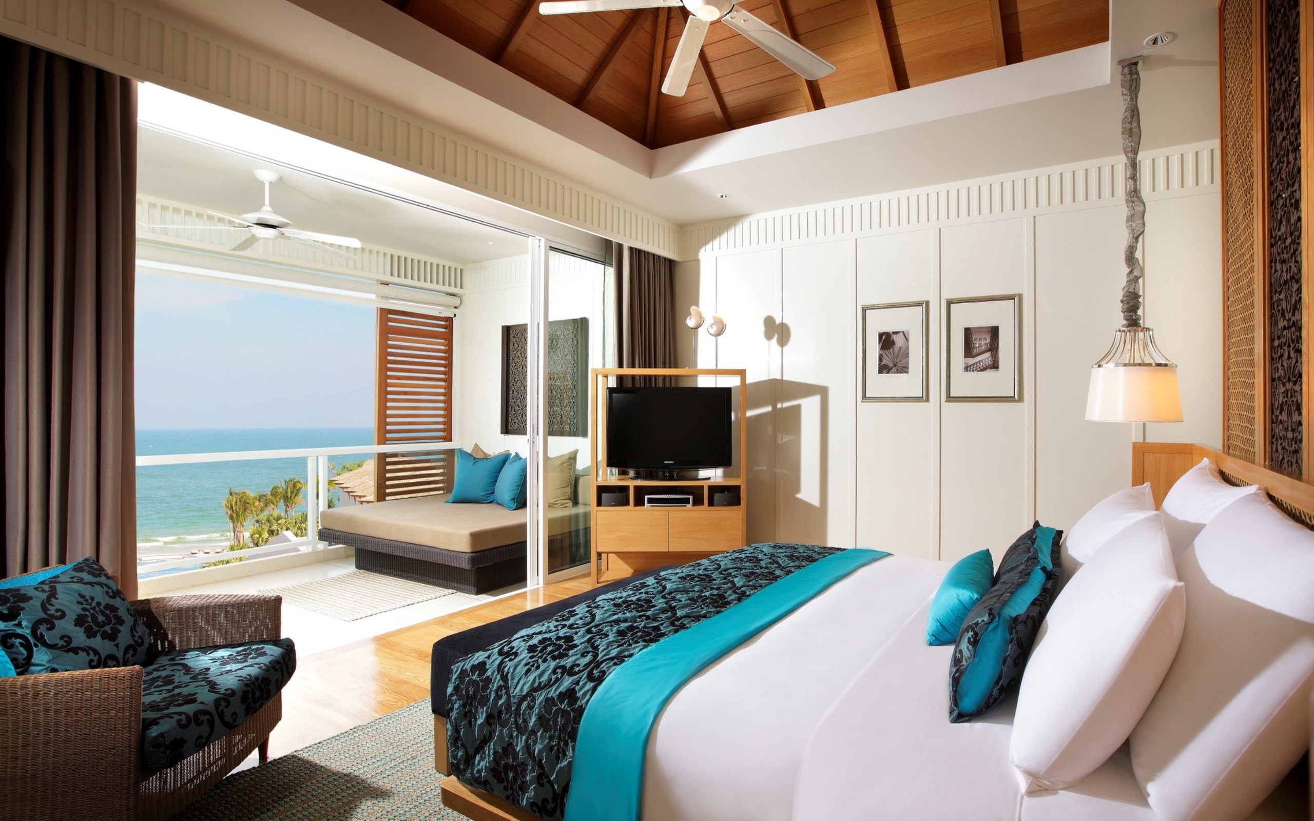 water, Bed, Interiors, Room, Sea Wallpaper