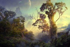 forest, Planet, Trees, Tropical, Clouds, Space, Bushes, Sky