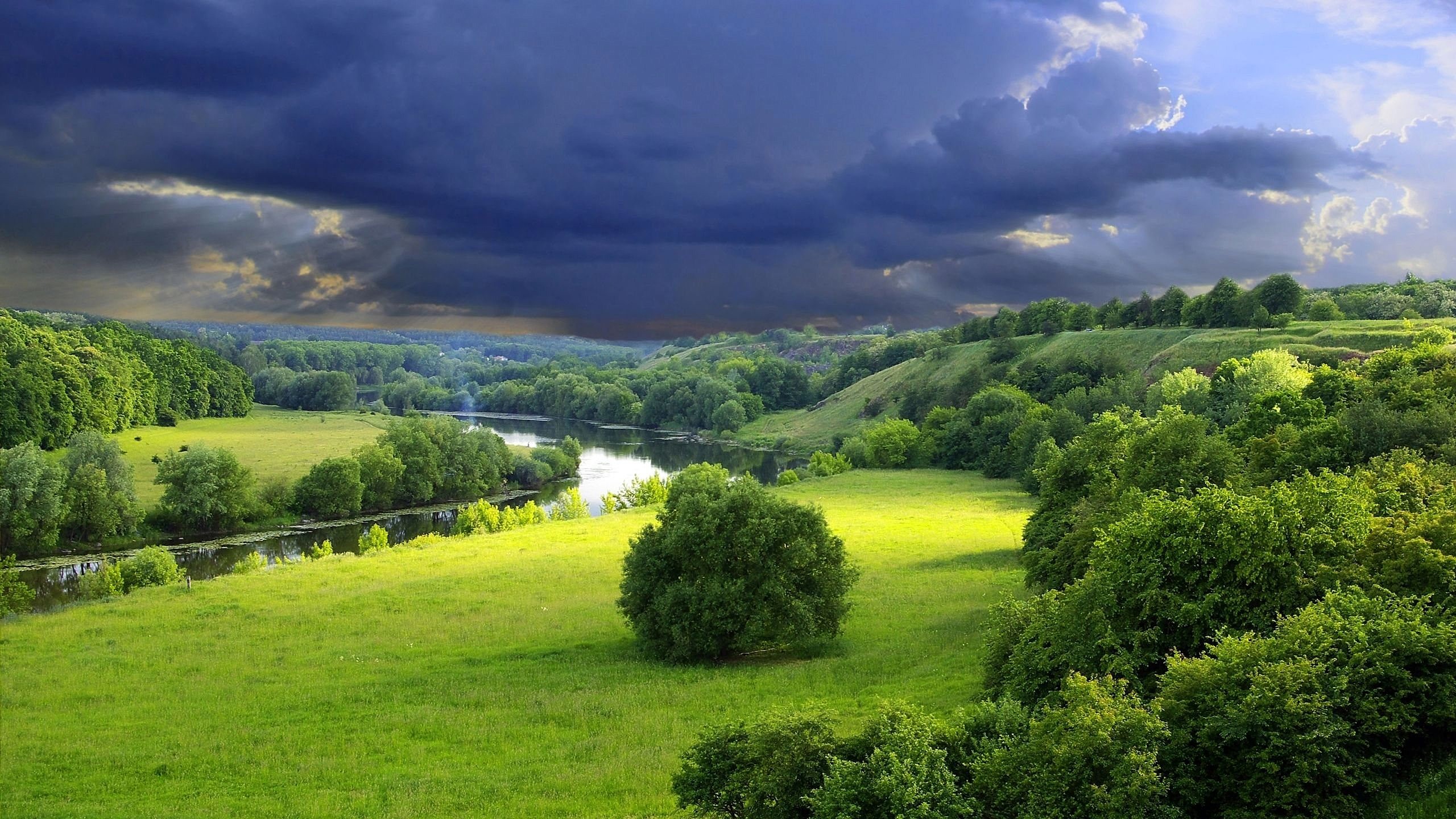 storm, River, Landscape Wallpaper