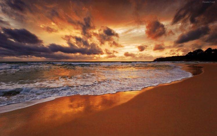 waves, Sunset, Beach HD Wallpaper Desktop Background