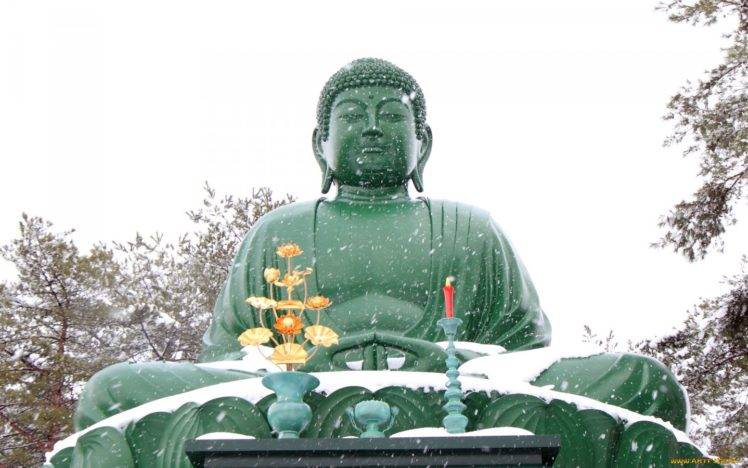 Buddha, Statue, Meditation, Religion, Snow, Winter HD Wallpaper Desktop Background