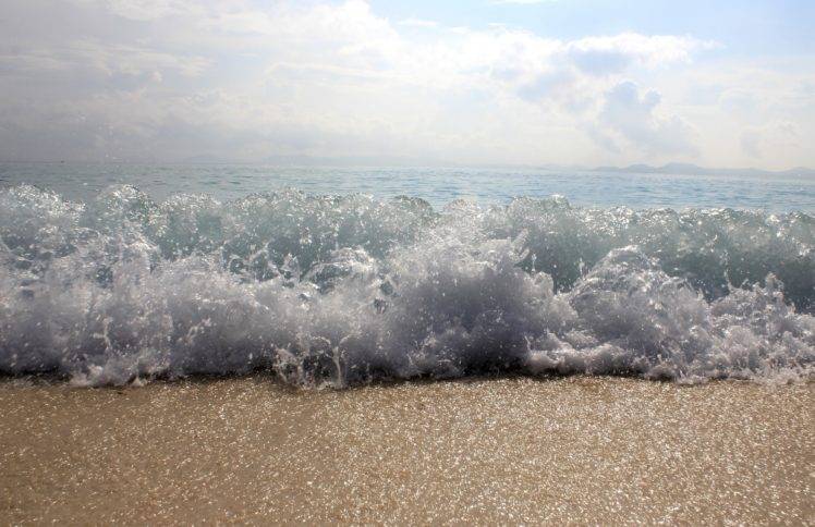 waves, Beach, Sand, Sunlight HD Wallpaper Desktop Background