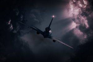 airplane, Clouds, Flying, Lights